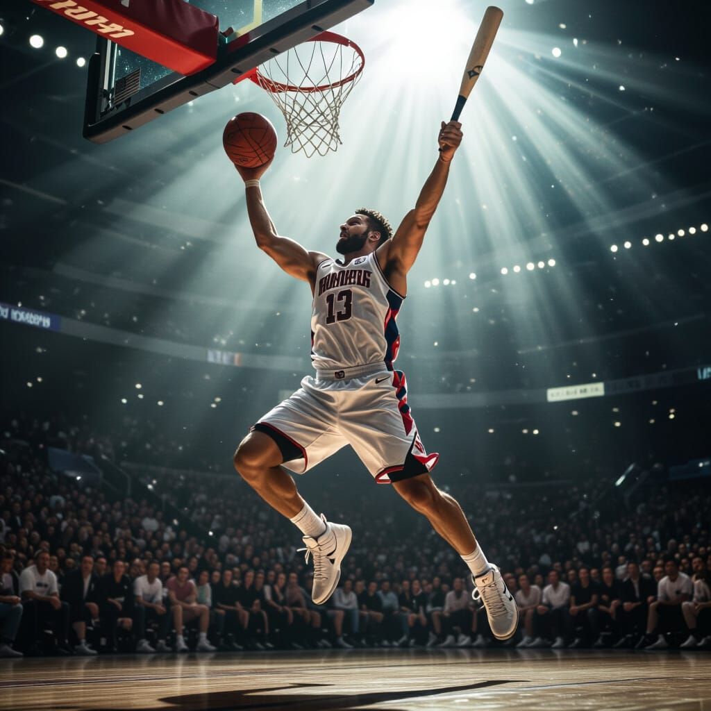 Manu Ginobili Dunking with Baseball Bat Cinematic Photo