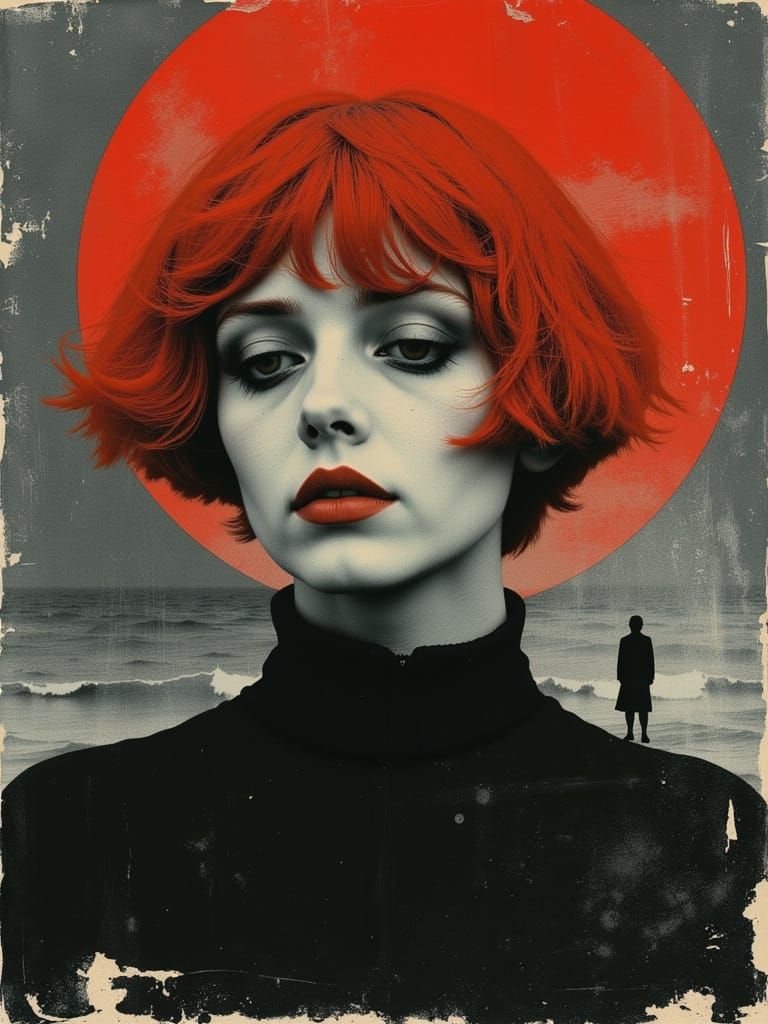 Ethereal Gothic Woman with Flame Red Hair in Dreamcore Style