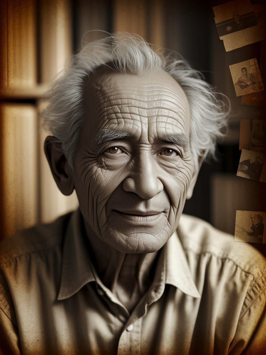 Wisdom-Filled Portrait of a Gentle Soul in Warm Light