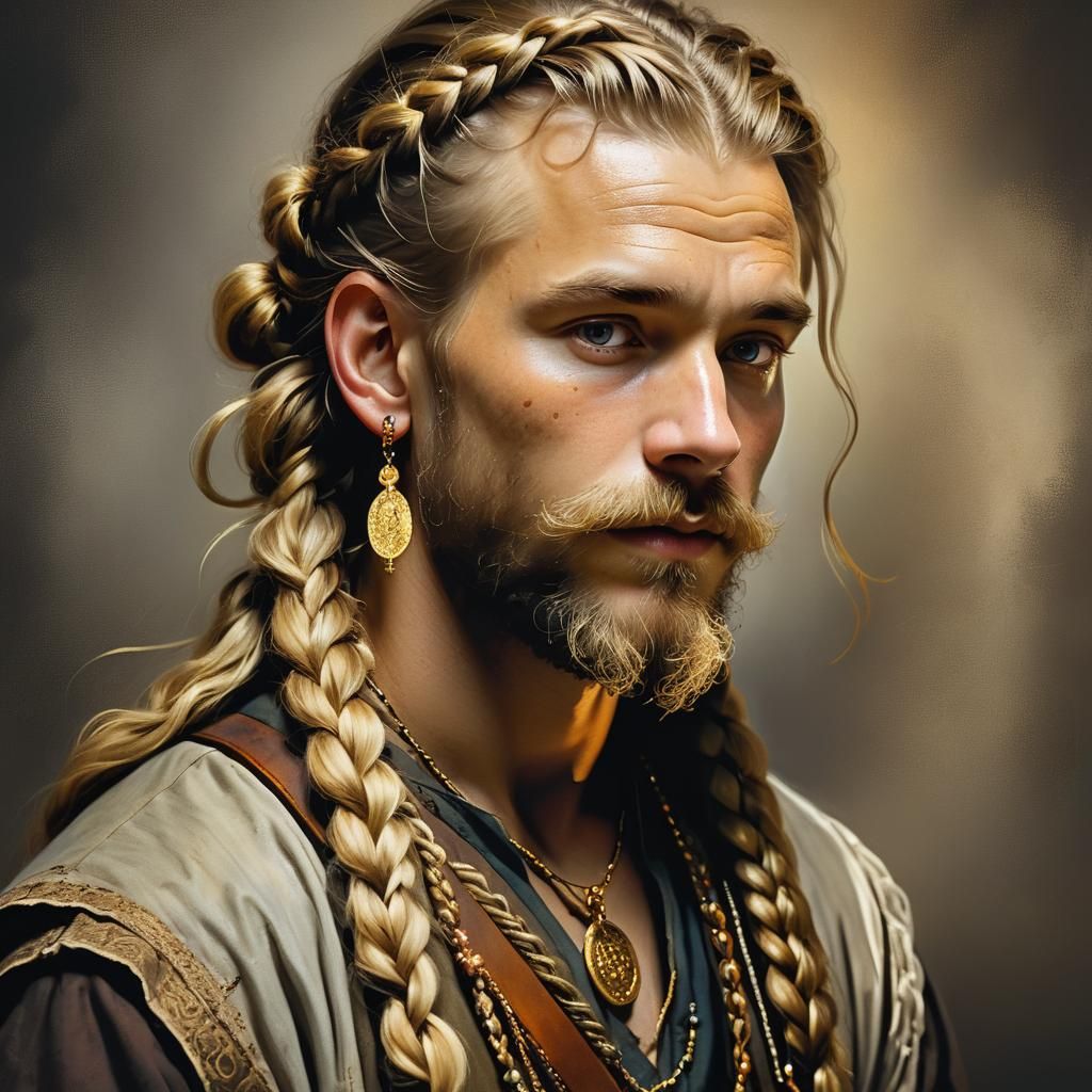 Concerned Man with Braids: Dutch Master Portrait