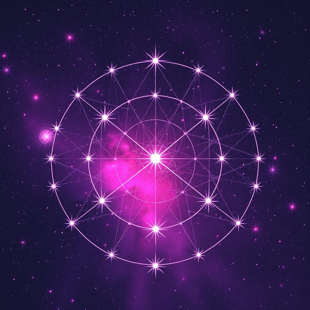 Astral Circuitry With Luminous Pink Stars