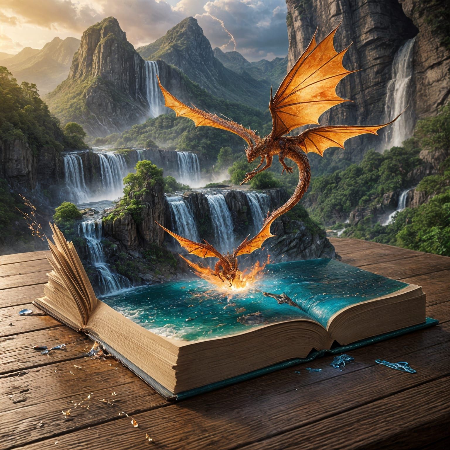 Flaming Dragon Soars Over Majestic Mountain Valley in Hyperr...