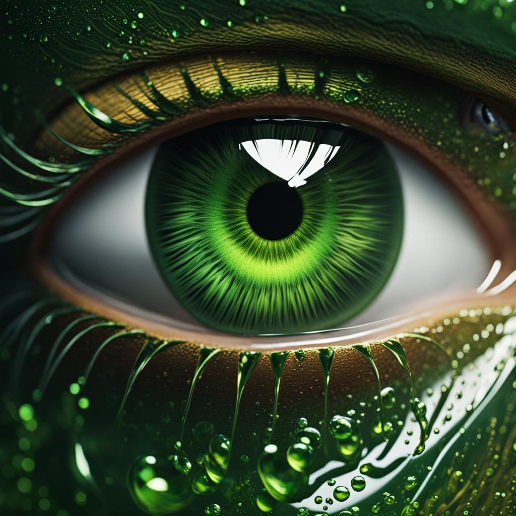 Close-Up Green Eye Reflection: Detailed Fantasy Art