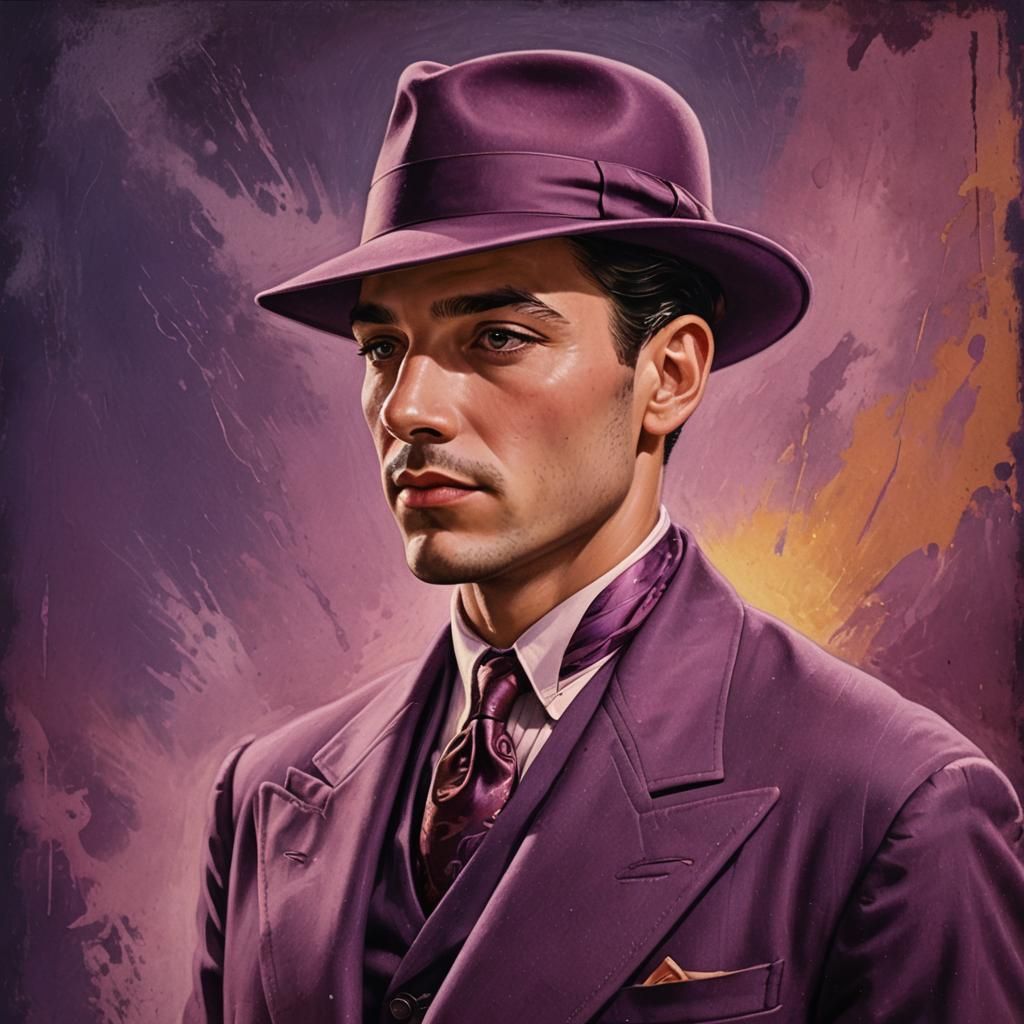1930s Man in Plum Zoot Suit: Hyperrealistic Art