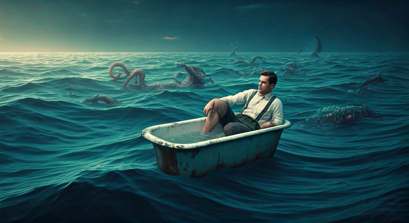 British Gentleman's Bathtub Voyage in Maximalist Style