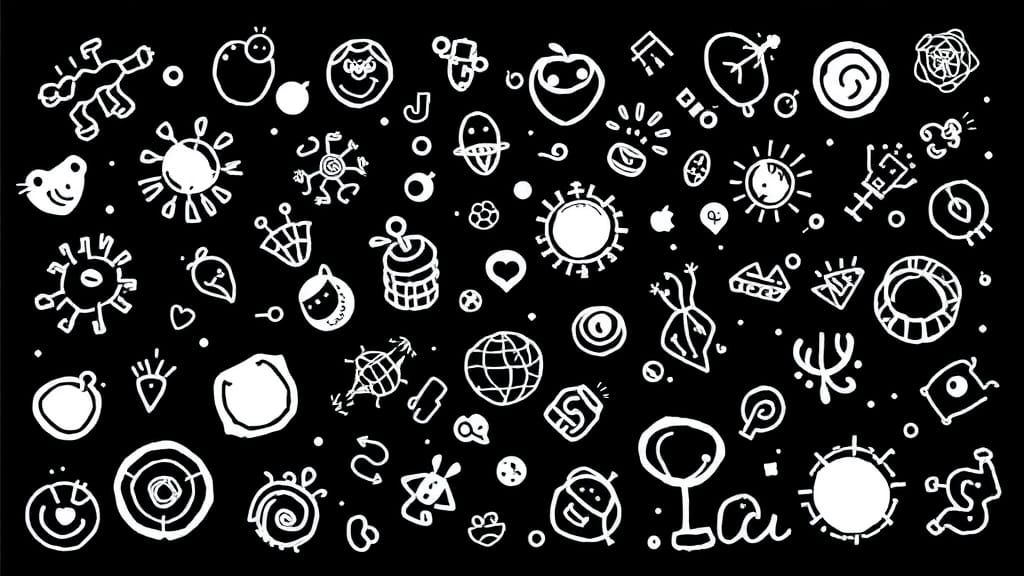 Intricate White Line Art Doodles on Black Background