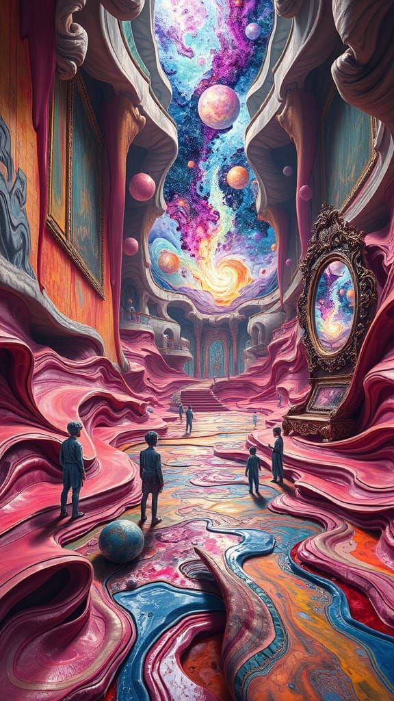 Surrealist Dimension with Floating Paintbrushes and Fractal ...