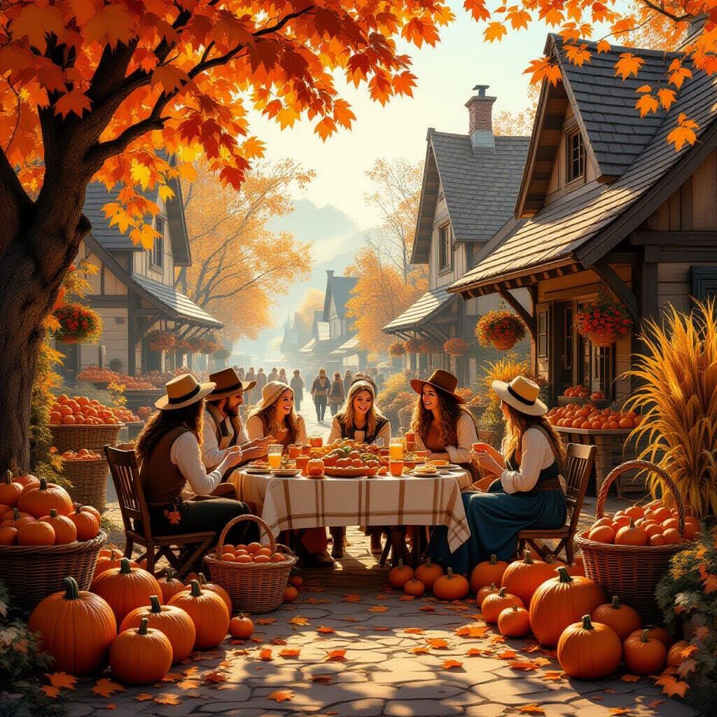 Abundant Harvest Festival in Quaint Village Square