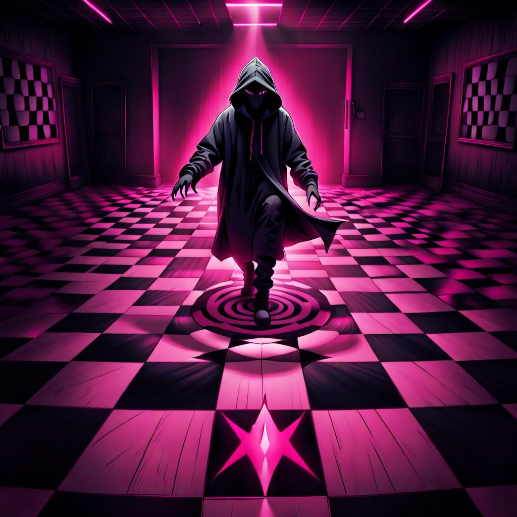 Sinister Figure Emerges From Checkered Floor Digital Art