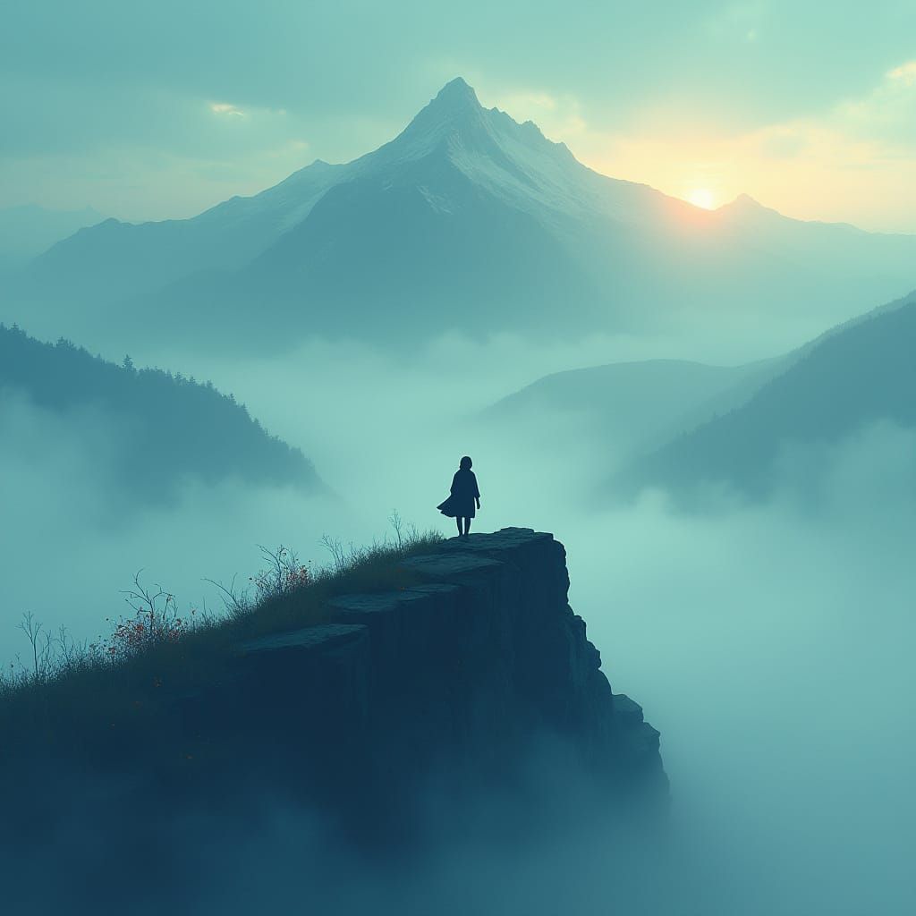 Misty Mountain Peak in Dreamlike Style
