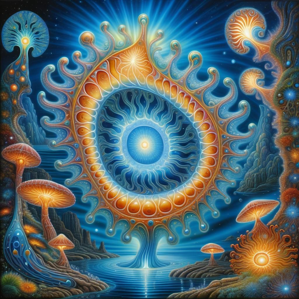 Bioluminescent Amoeba in a Visionary Painting