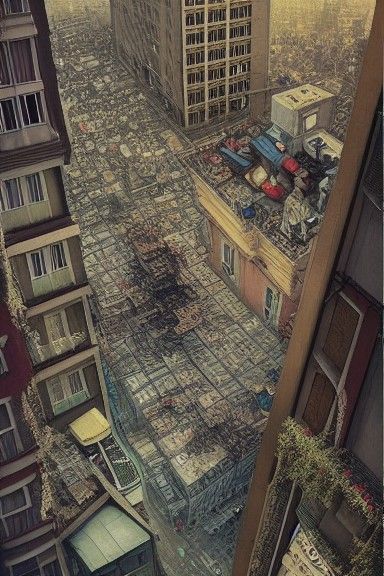 Man Falling From Building: Hyperrealistic Oil Painting
