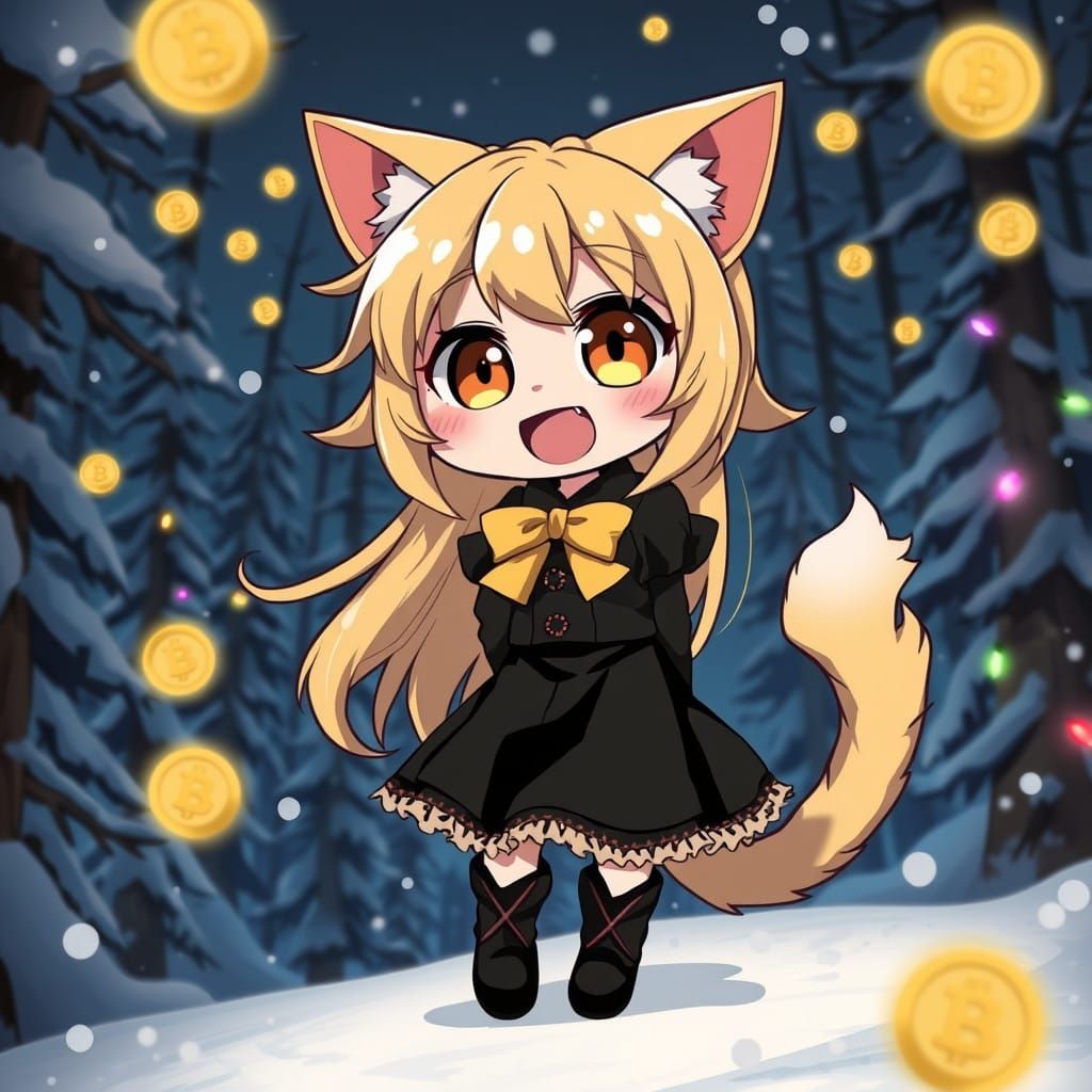 Adorable Anime Catgirl Sways in Snowy Pine Forest