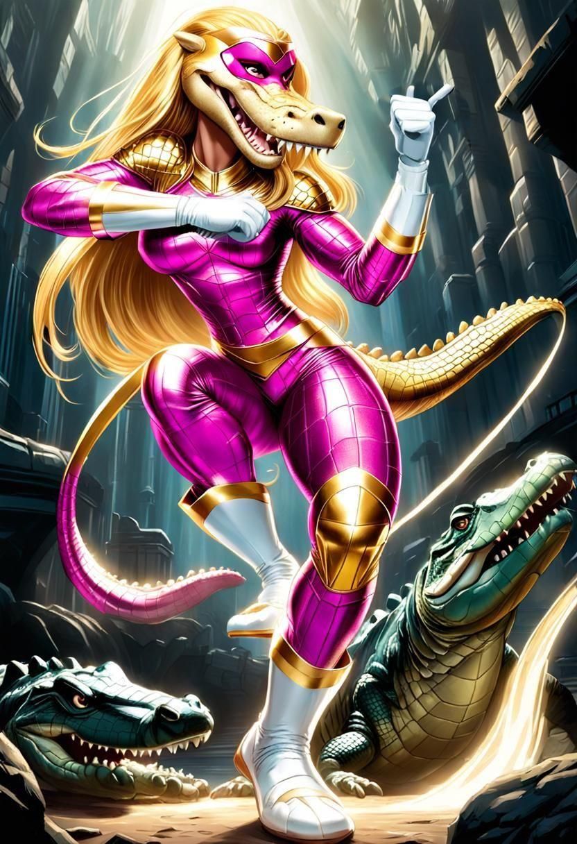 Athletic Crocodile Superhero in Comic Book Style