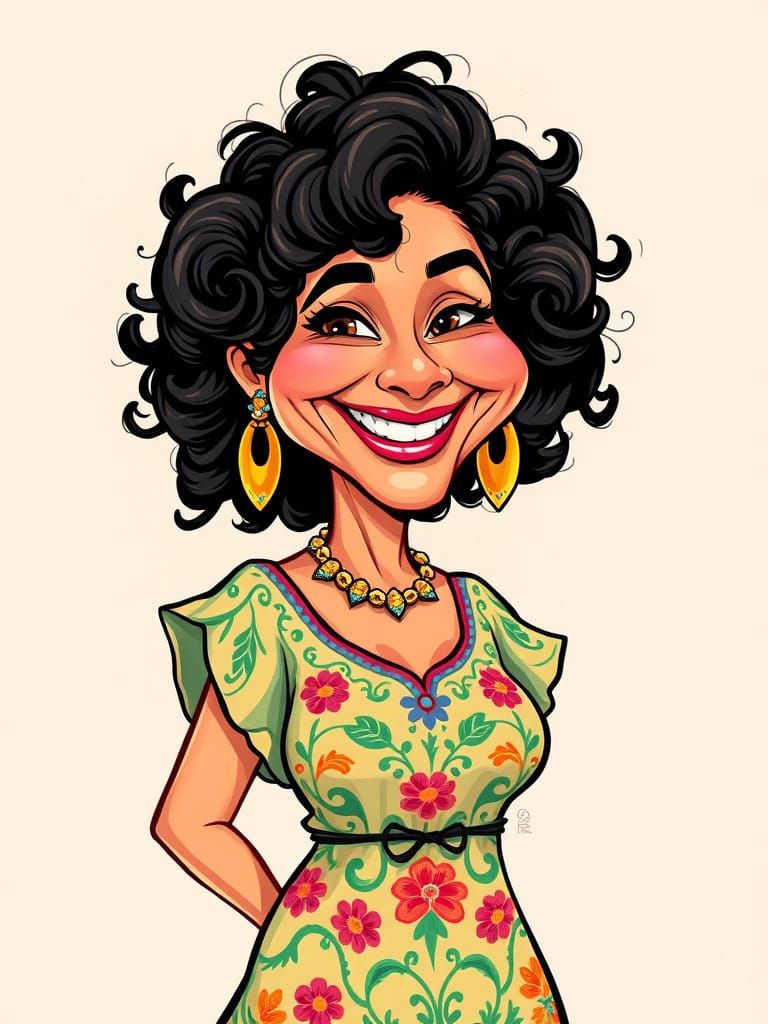 Vibrant Israeli Gossip Queen Cartoon Portrait