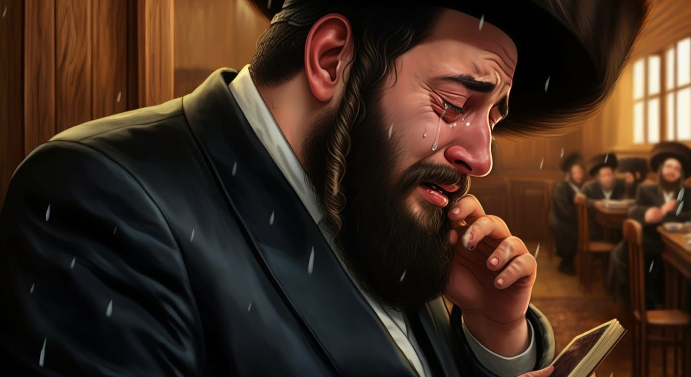 Hasidic Man in Grief, Digital Comic-Style Illustration