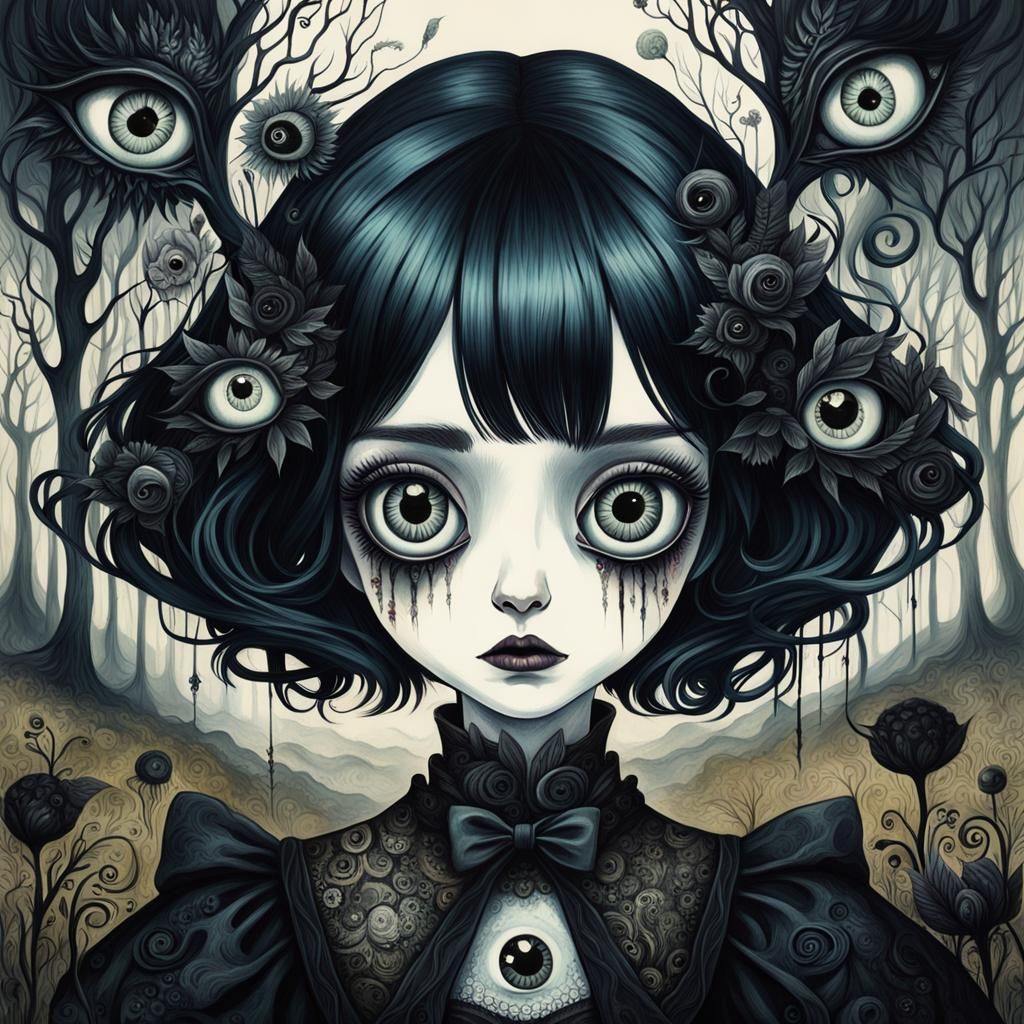Whimsical Creepy Female with Expressive Eyes