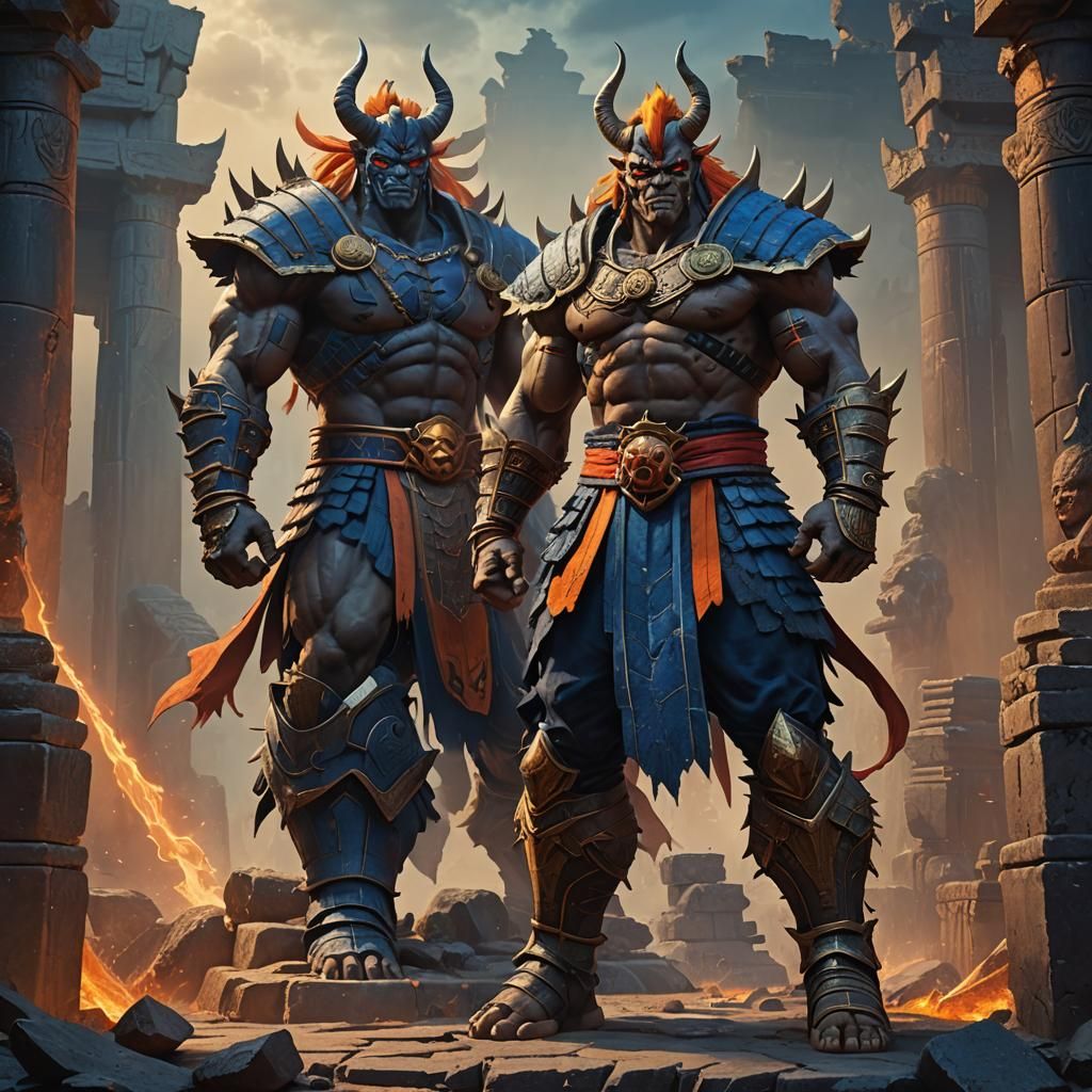 Akuma and Shao Kahn in Ancient Ruins