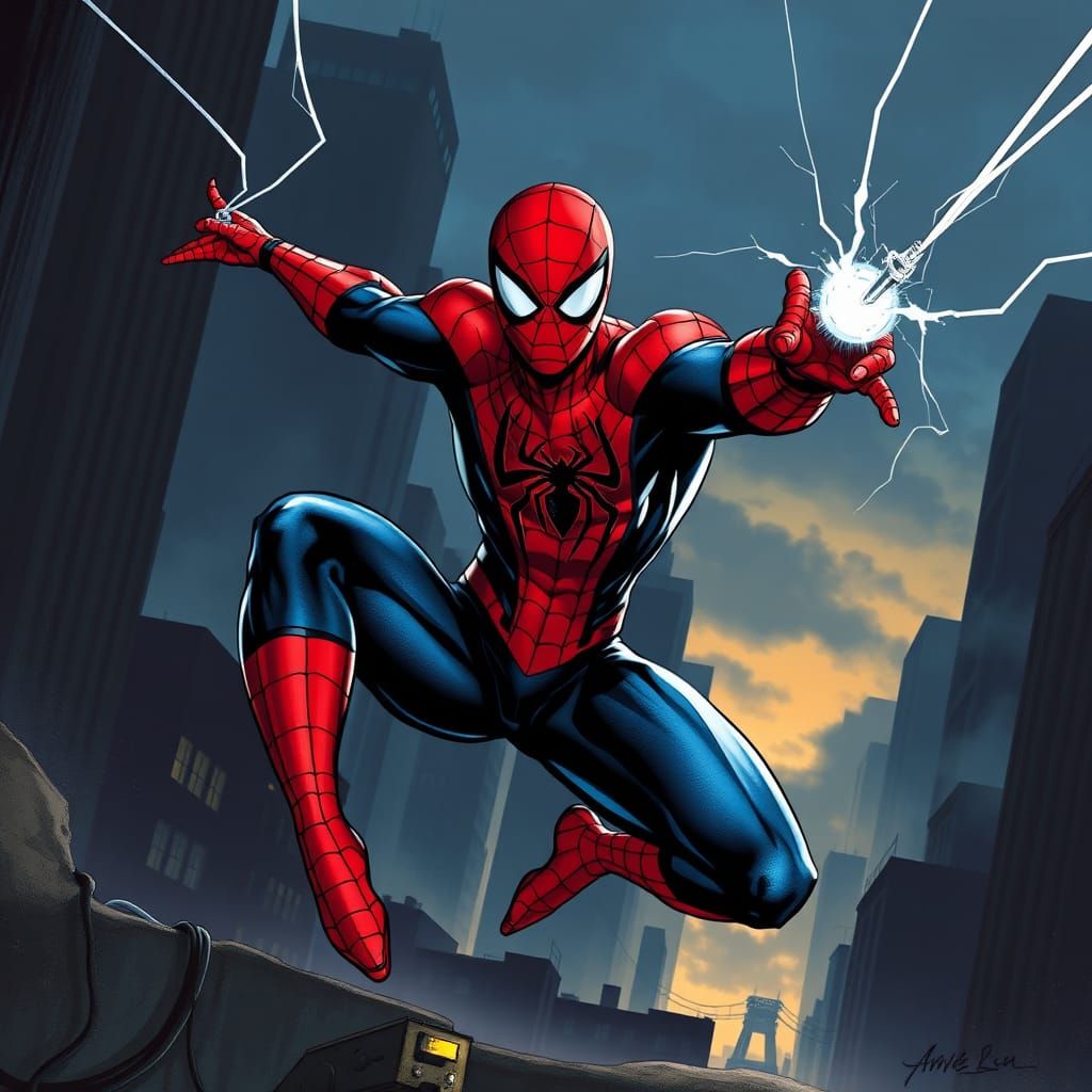 Spiderman Launches Web in Dynamic Comic Book Style