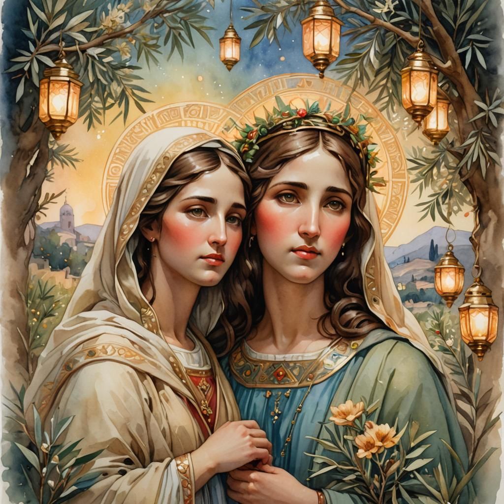 Virgin Mary and Jesus in Watercolour Art