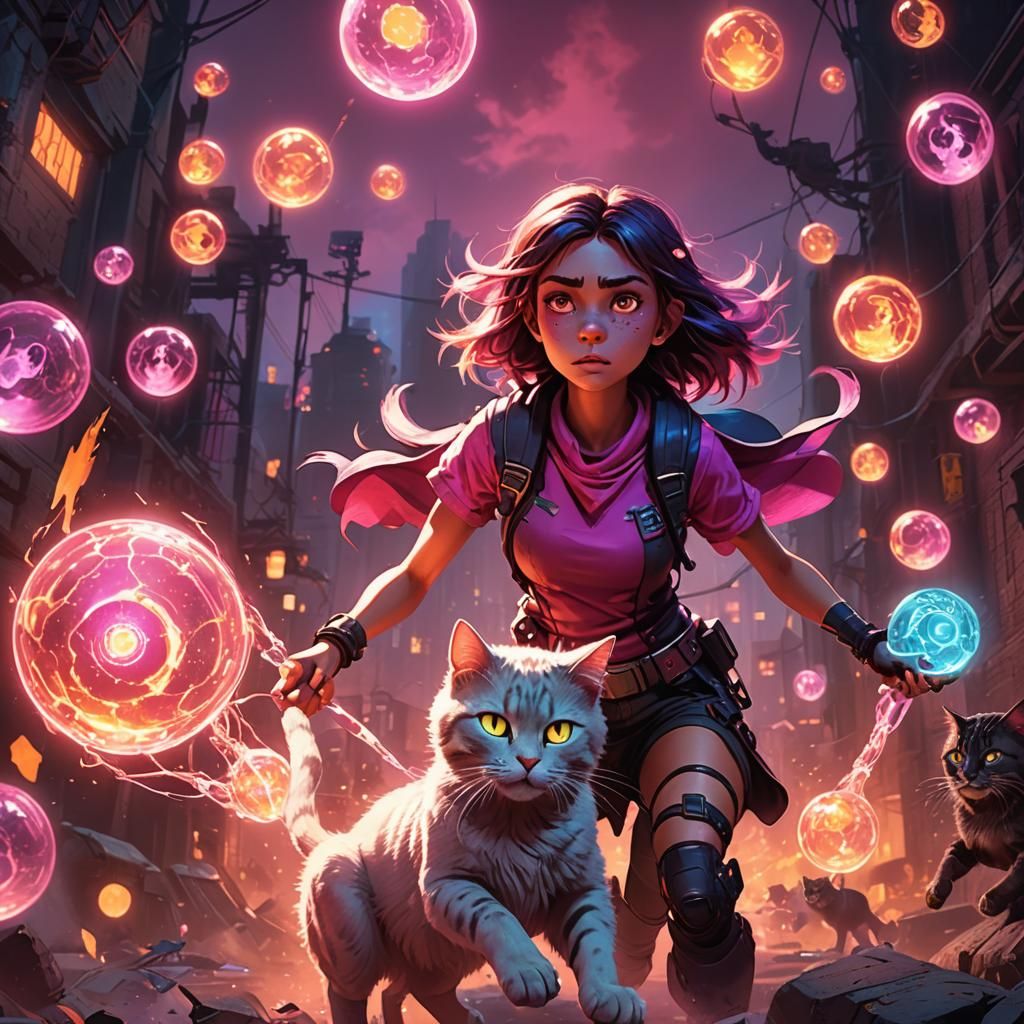 Stone Girl with Fire Eyes Rides Light Ball