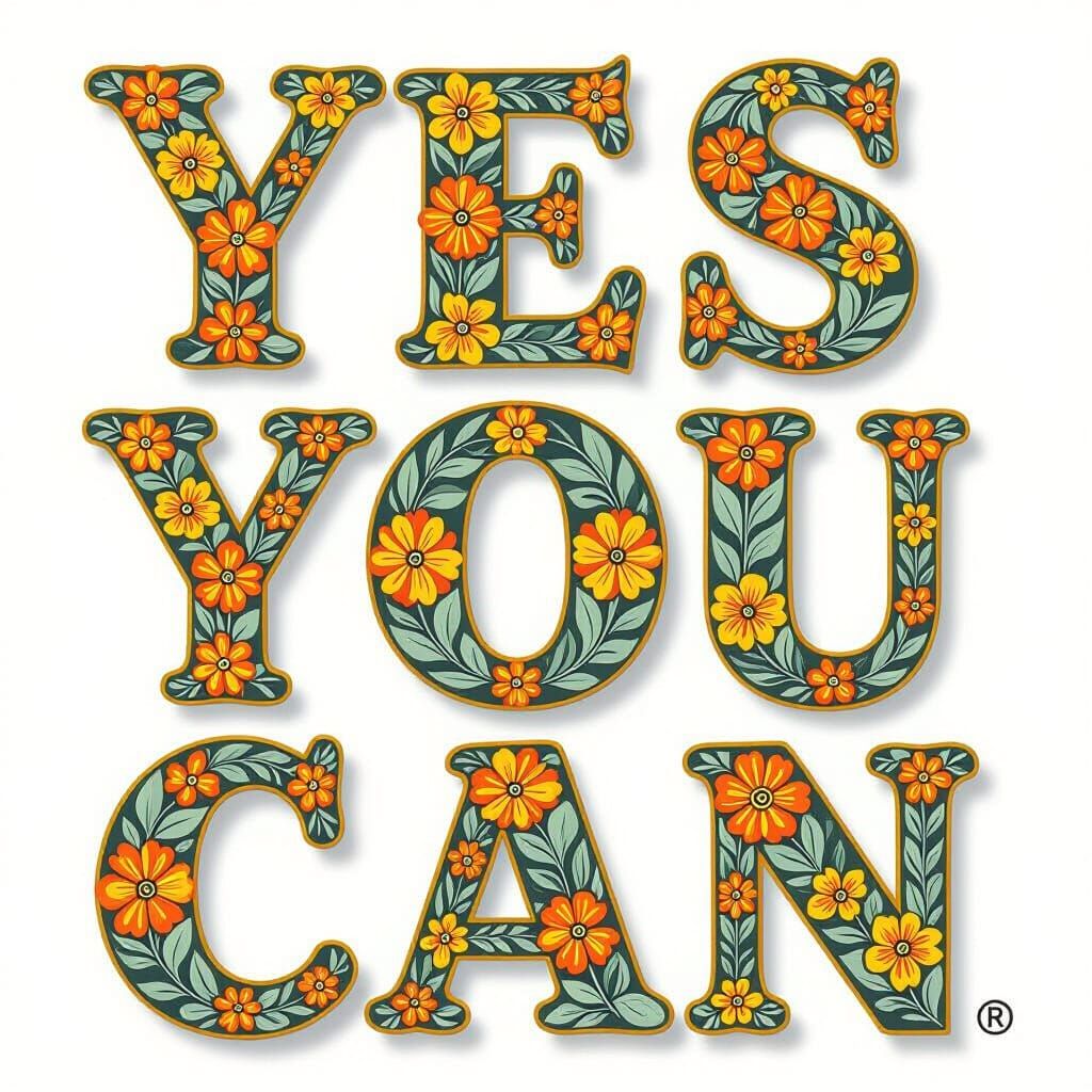 Uplifting "YES YOU CAN" Text Art With Floral Letters