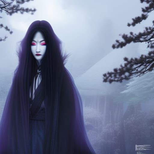 Yuki-Onna: Ruthless Beauty in a Snowstorm, Dark Horror Art