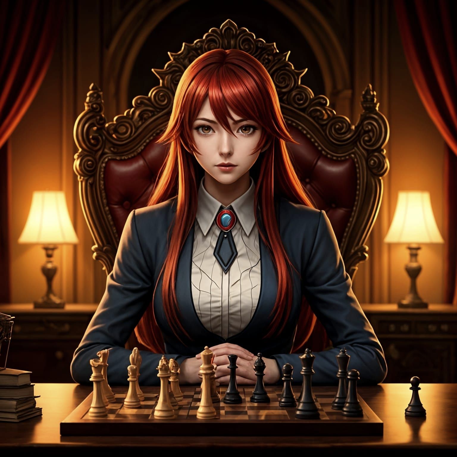 Elegant Chess Grand Master Rias Gremory in Regal Repose