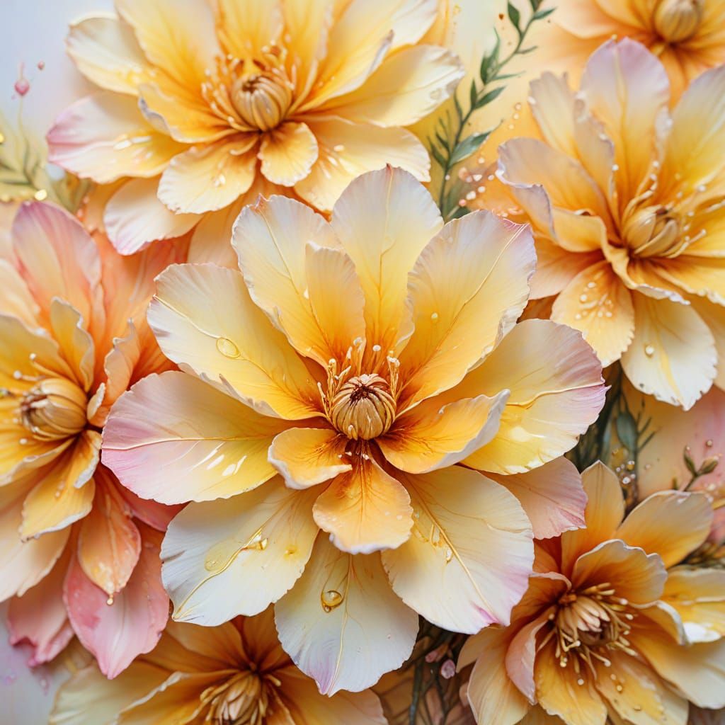 Delicate Floral Macro in Watercolour Alcohol Ink