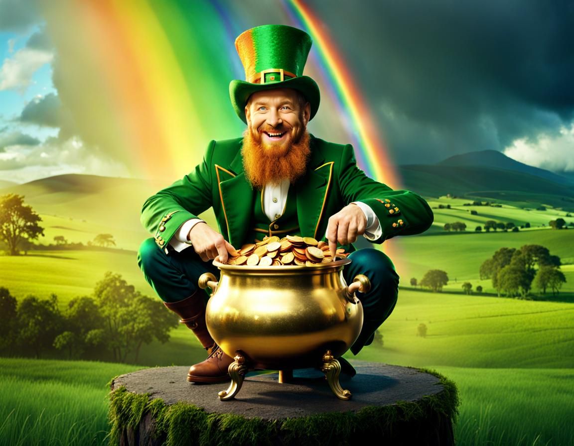 Leprechaun Guards Gold at Rainbow's End