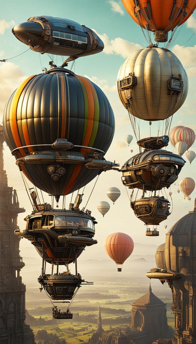Retro-Futuristic Bio-Mechanical Hot Air Balloons as Impasto ...