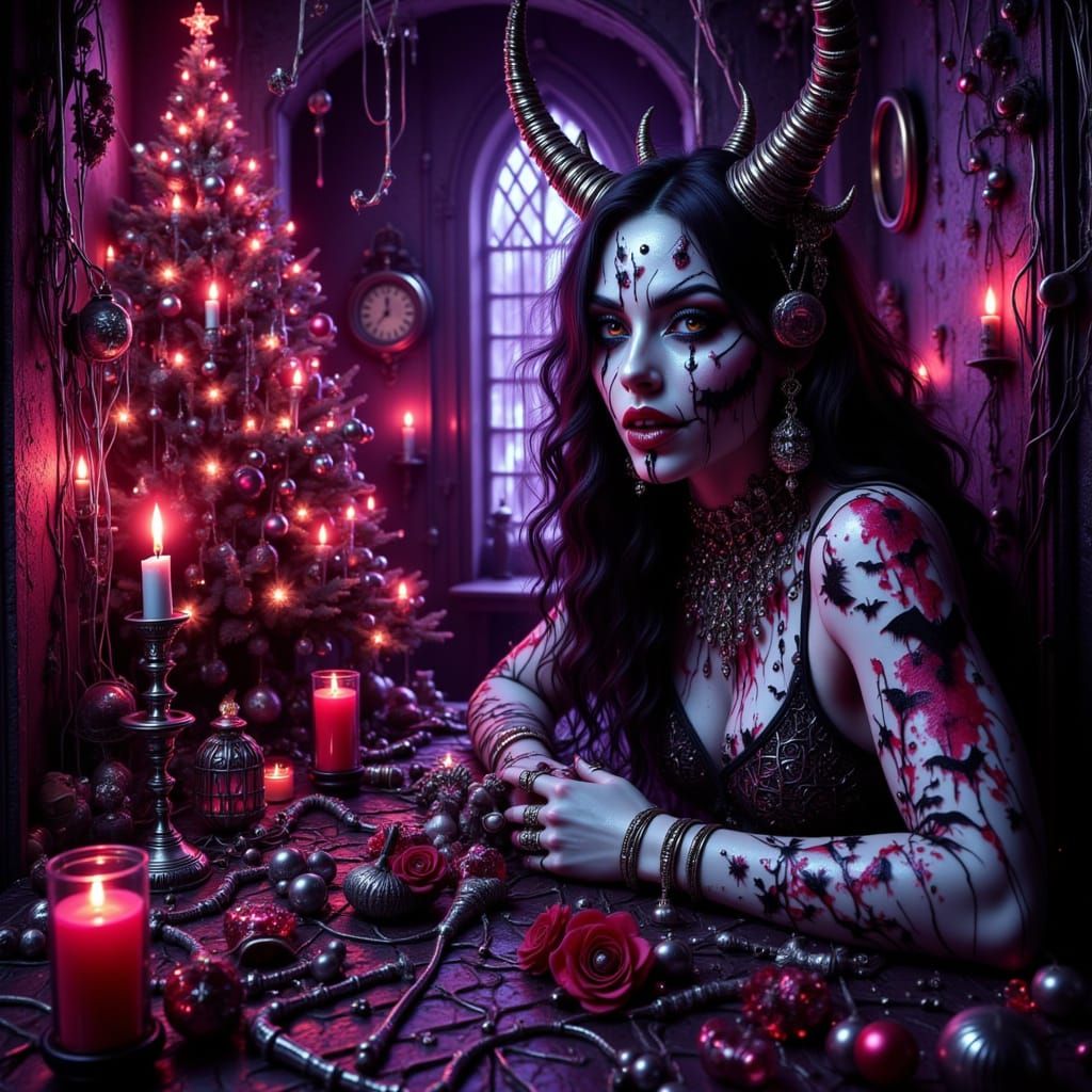 Vampires Celebrate Christmas in Neon Pop Noir Crypt