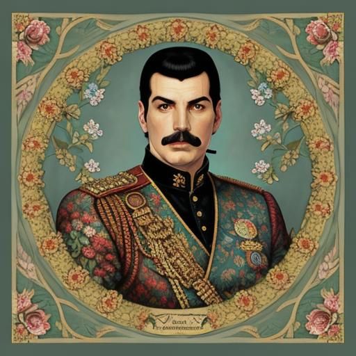 Freddie Mercury Portrait in William Morris Style