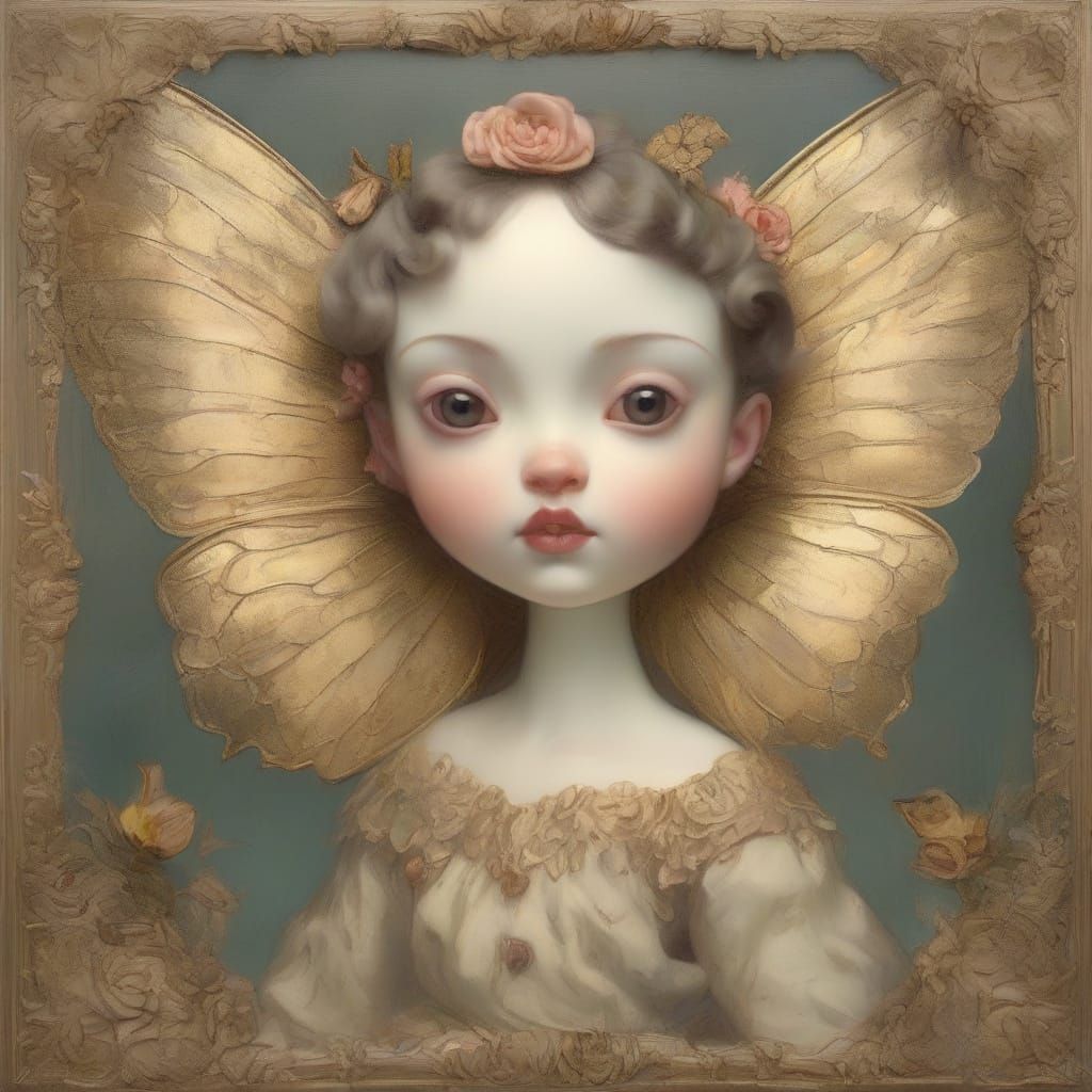 Lowbrow Fairy Tale Creature Portrait in Golden Frame