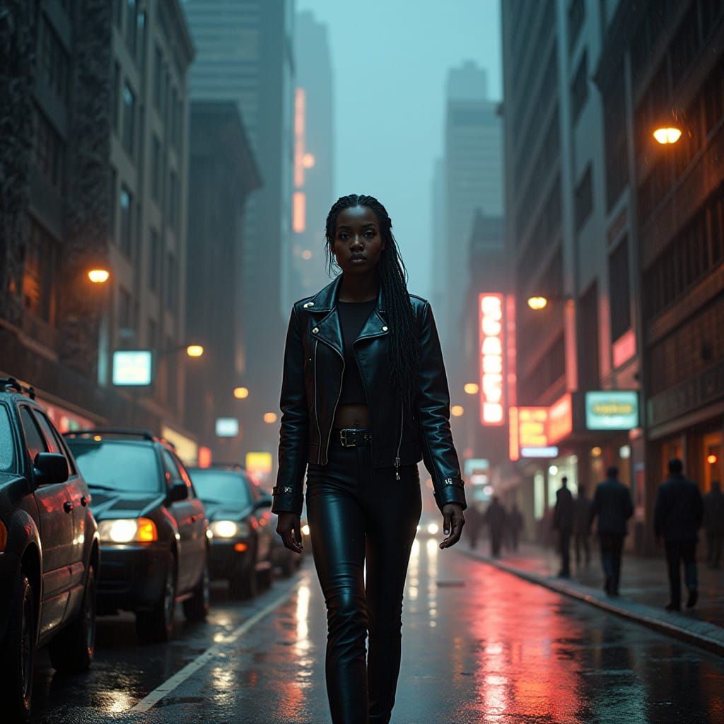 She Walks Through a City of Giant Neon Totem Poles in Cyberp...