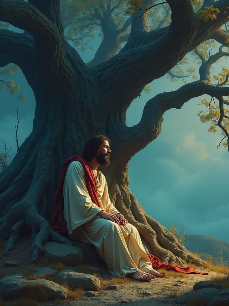 Jesus Crying: Detailed Matte Painting in Deep Color