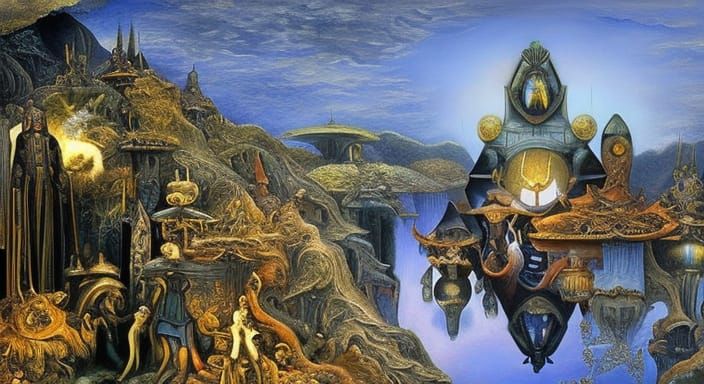 Surreal Post-Apocalyptic Wonderland in Art Nouveau Style