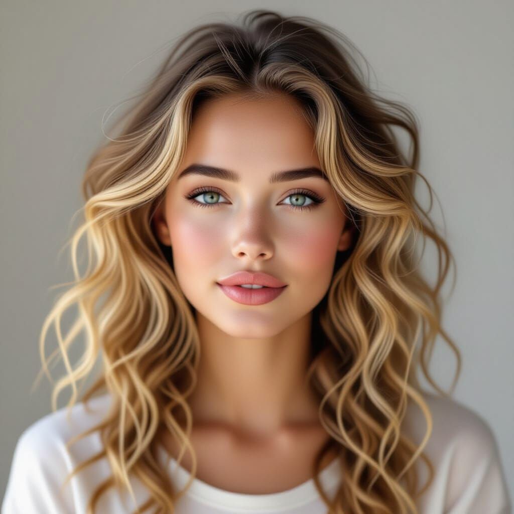 Hyperrealistic Woman with Curly Blonde Hair, Anime Hint