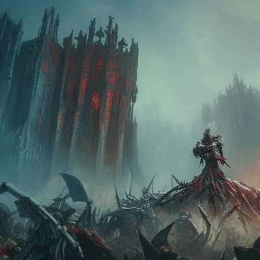 Zombie Knight on Skull Throne: Detailed Matte Painting