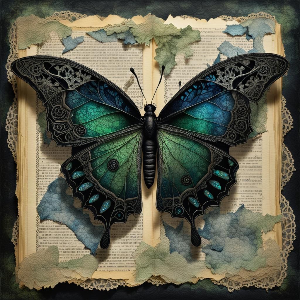 Lace-winged Butterfly: Gothic Horror Mixed Media Illustratio...