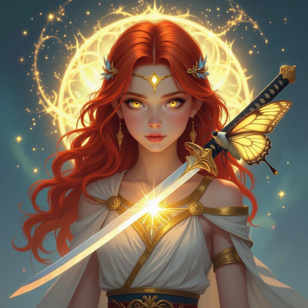 Adara, Goddess of Light and Unity, with Katana