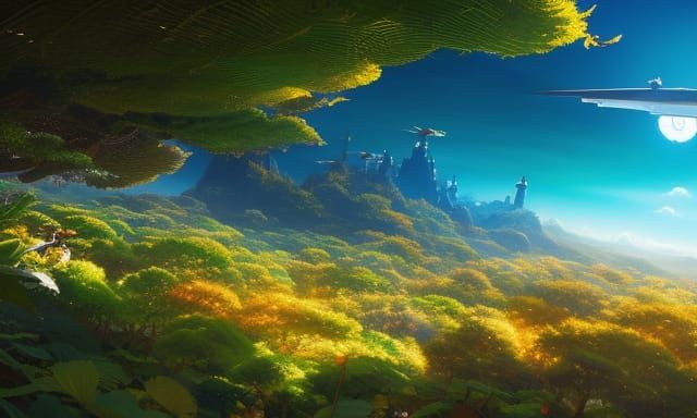 Retro-Future Society with Flying Dinosaurs and Castles