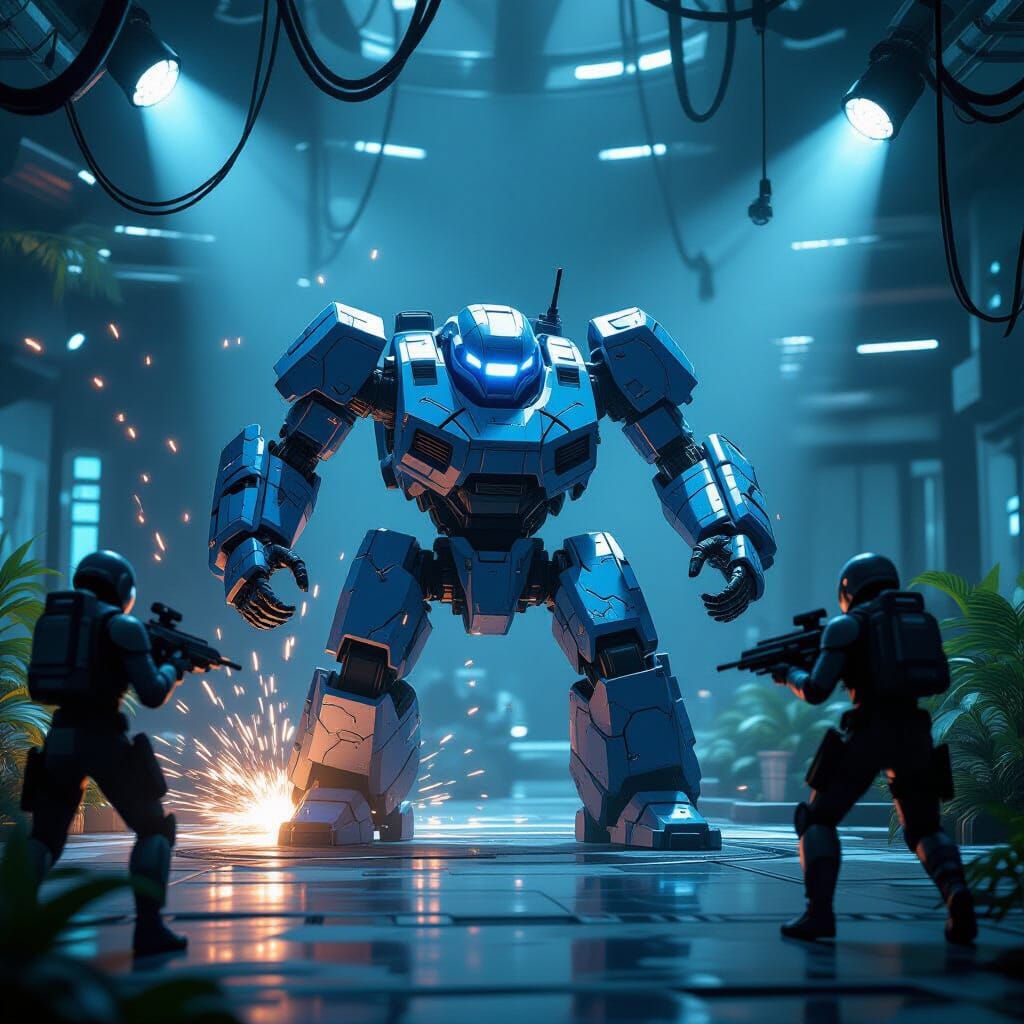 Battle-Damaged Robot Fights Intruders in High-Tech Jungle La...