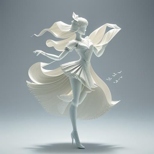 Delicate Origami Dancer in Stationery Whirlwind