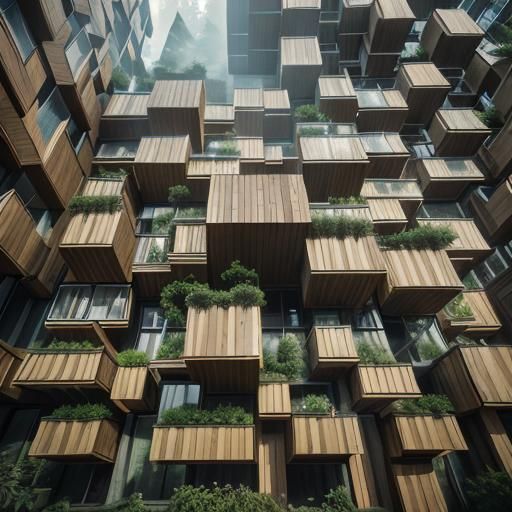 Futuristic Wooden House in Tokyo: Architectural Rendering