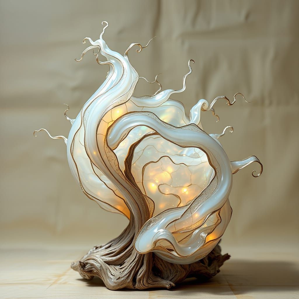 Glowing Liquid Opal Art Nouveau Sculpture