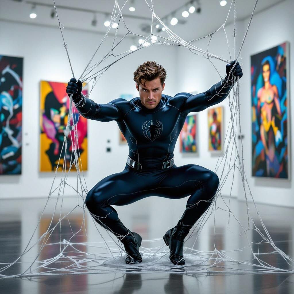 Superhero Trapped in Spiderweb Art Gallery