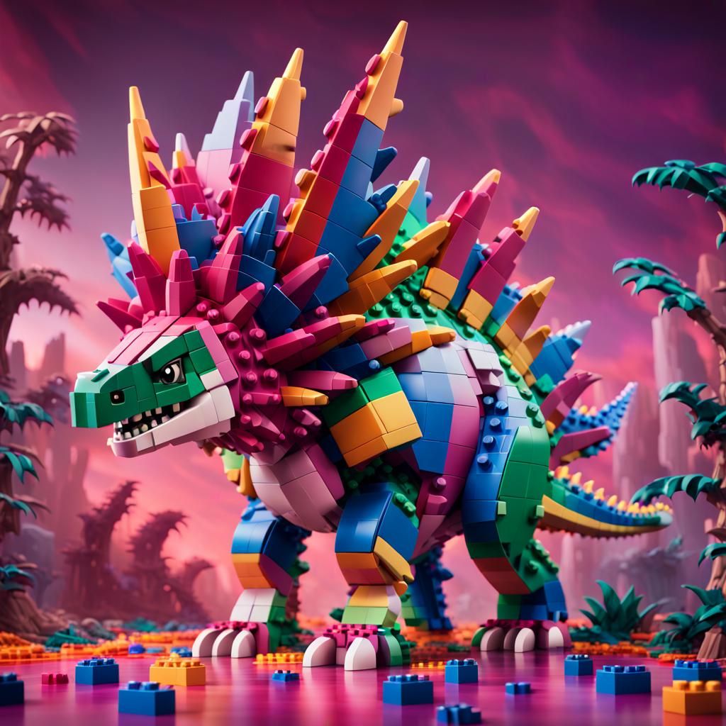 Vibrant Lego Stegosaurus Concept Art in Anime Style