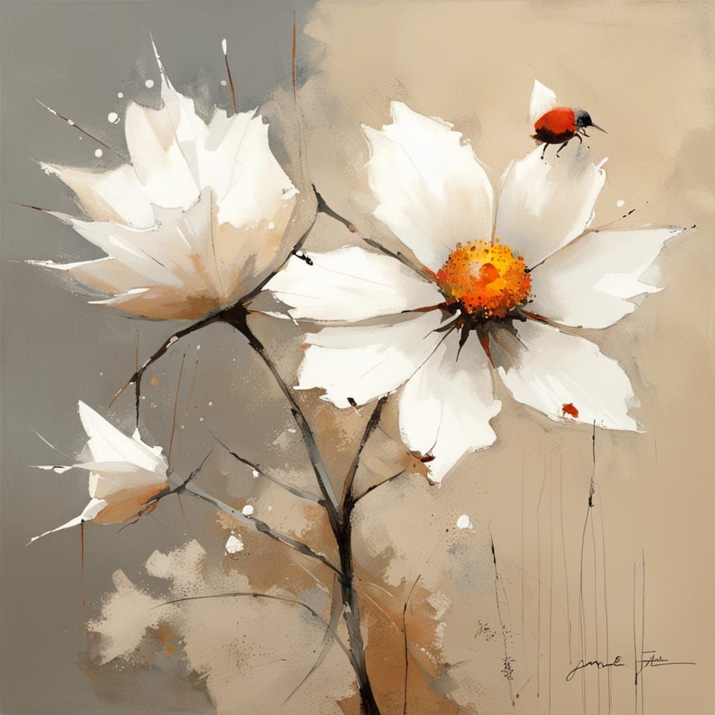 Snowflake and Flower Fusion in Digital Painting Style