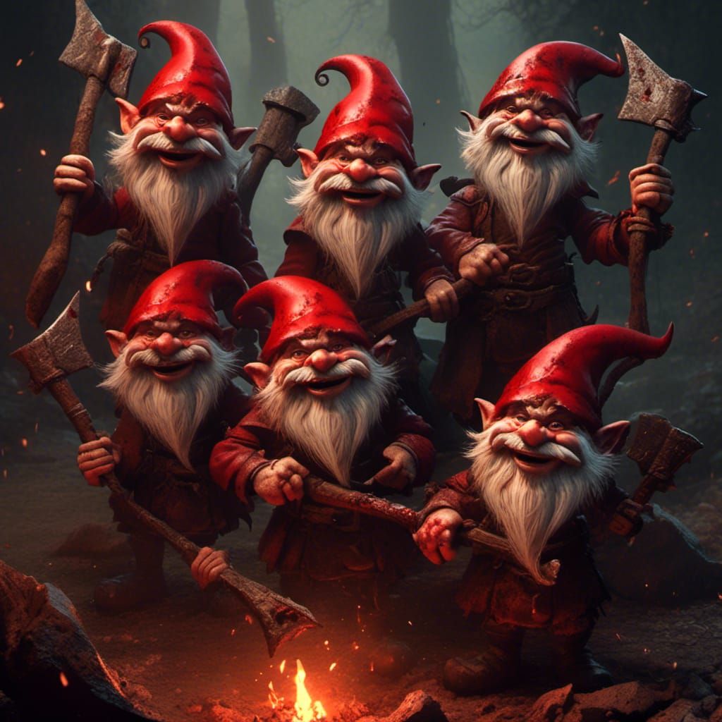 Sinister Gnomes with Axes in Dark Fantasy Style